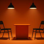 Two chairs with a spotlight on each