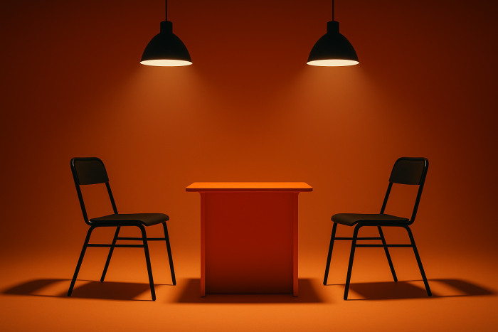 Two chairs with a spotlight on each