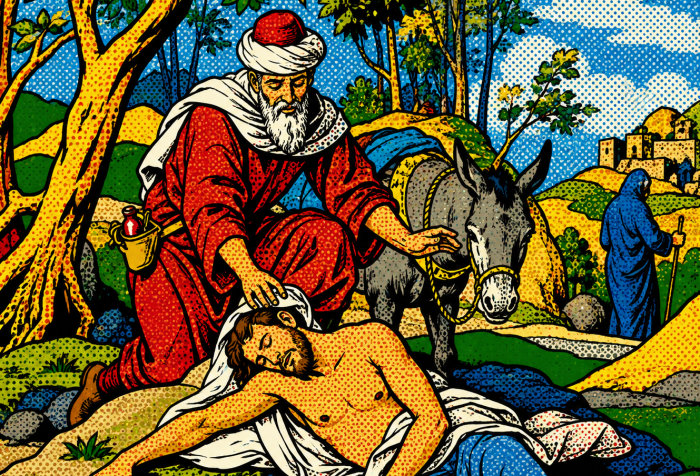 Image of the good Samaritan and man